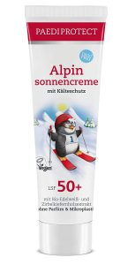Für Sensibelchen: „Alpin Sonnencreme mit Kälteschutz LSF 50+“ von Paedipotect, ca. 7 Euro über dm