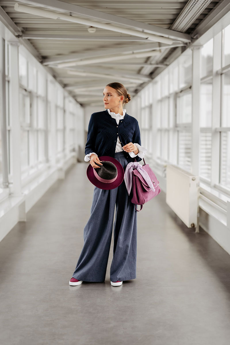 Hut Faustmann, Tasche Luise Steiner, Bluse Berwin & Wolff, Strickjacke Spieth & Wensky, Hose Felicitas