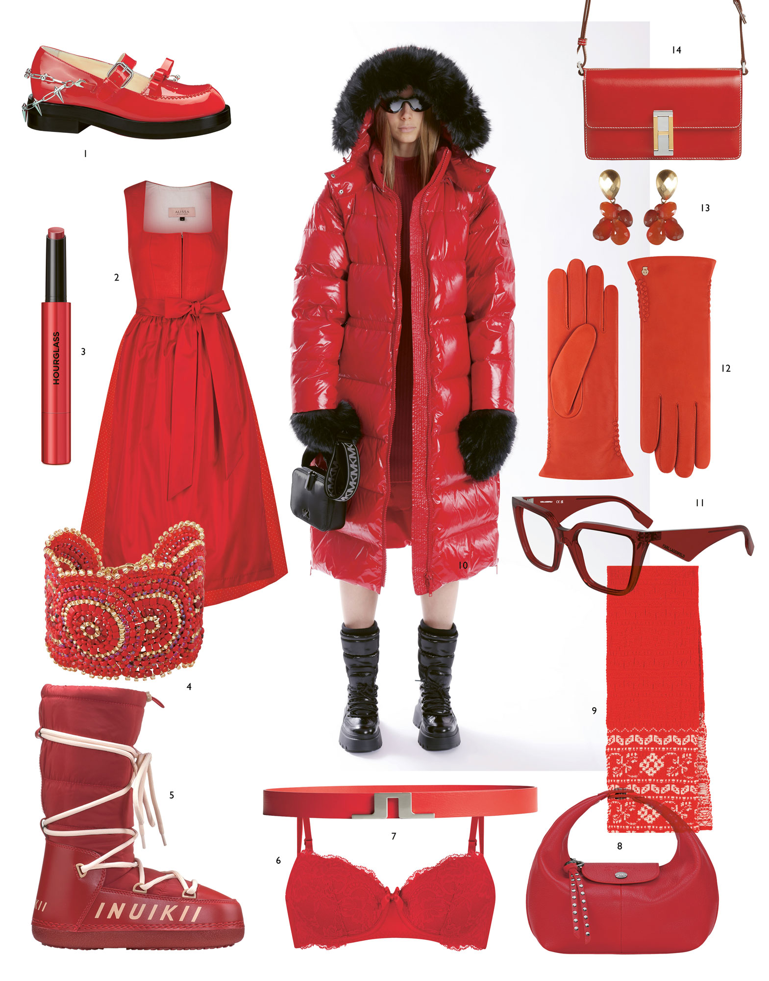 Mode und Accessoires in leuchtendem Signalrot