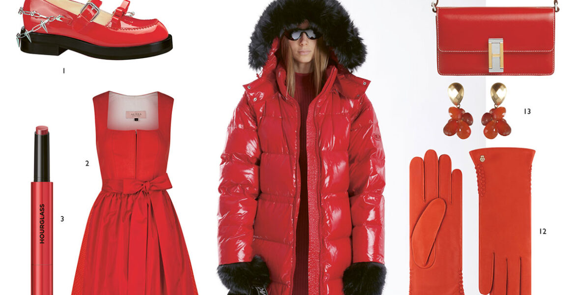 Mode und Accessoires in leuchtendem Signalrot