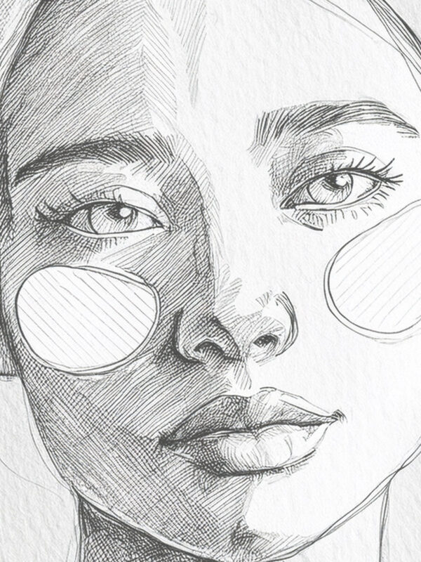 Illustration eines Gesichts mit Augenpatches unter den Augen als Symbol für Augenpflege gegen Augenringe und Schwellungen.