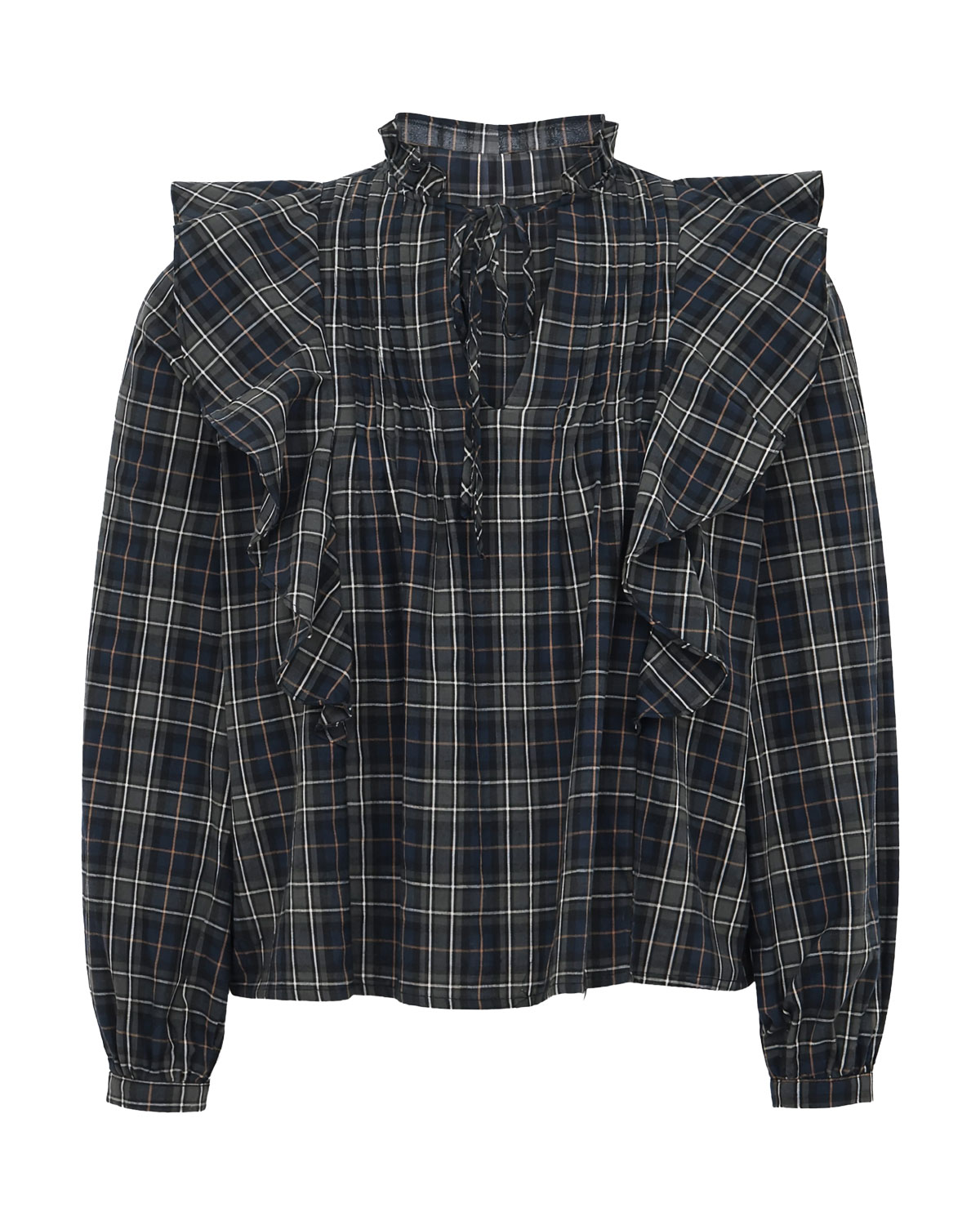Molly Bracken – Karobluse mit Volantdetails Karierte Bluse von Molly Bracken mit langen Ballonärmeln und Volantdetails