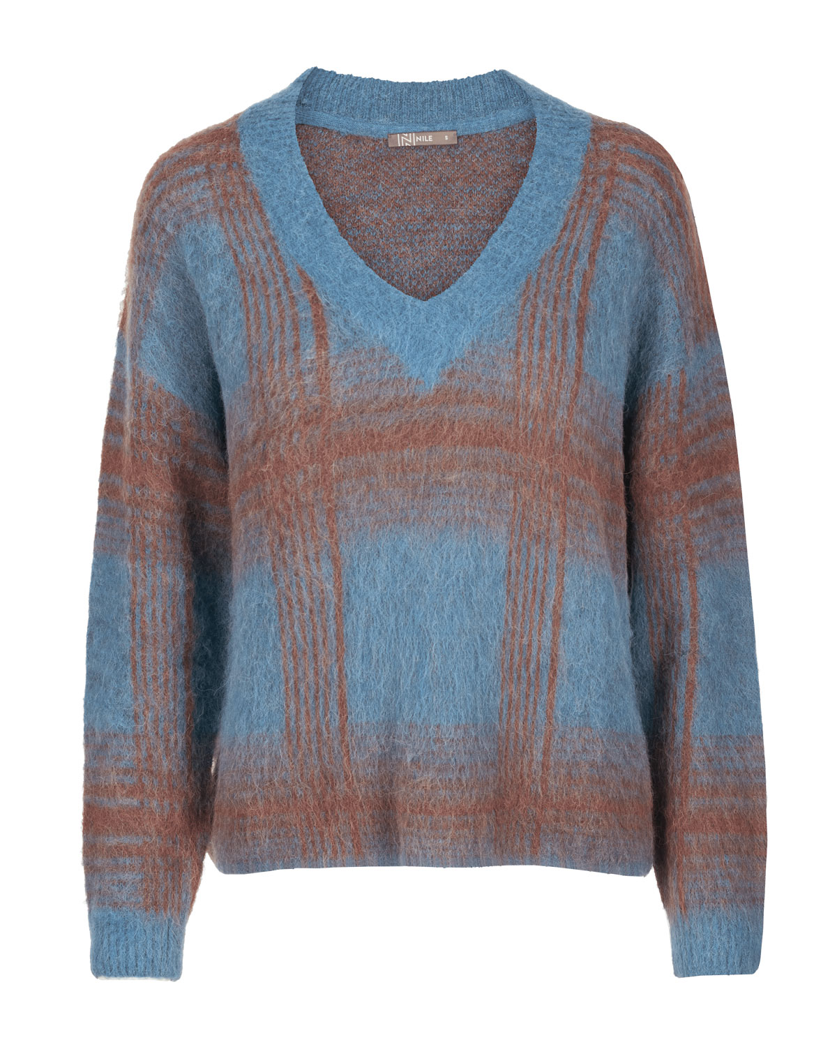 NILE – Strickpullover „Ocean“ Gemusterter Strickpullover von NILE in Ocean mit V-Ausschnitt